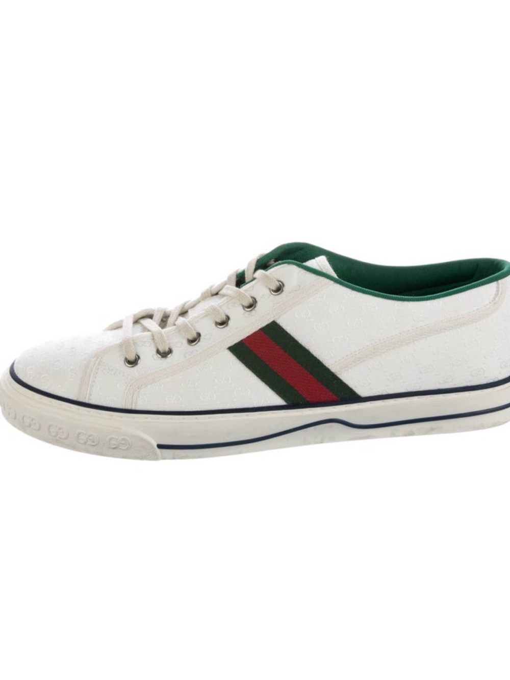 White Low-Top Lace-Up Sneakers with Green & Red Stripe